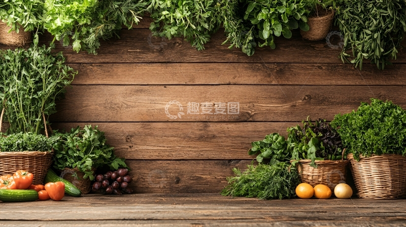 高清大图下载【趣麦麦图】木质背景下的绿色蔬菜