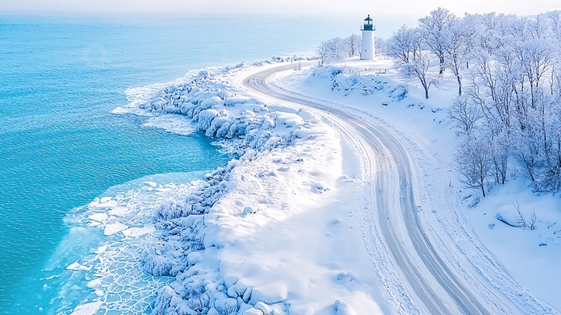 高清大图下载【趣麦麦图】冰雪覆盖的海岸公路