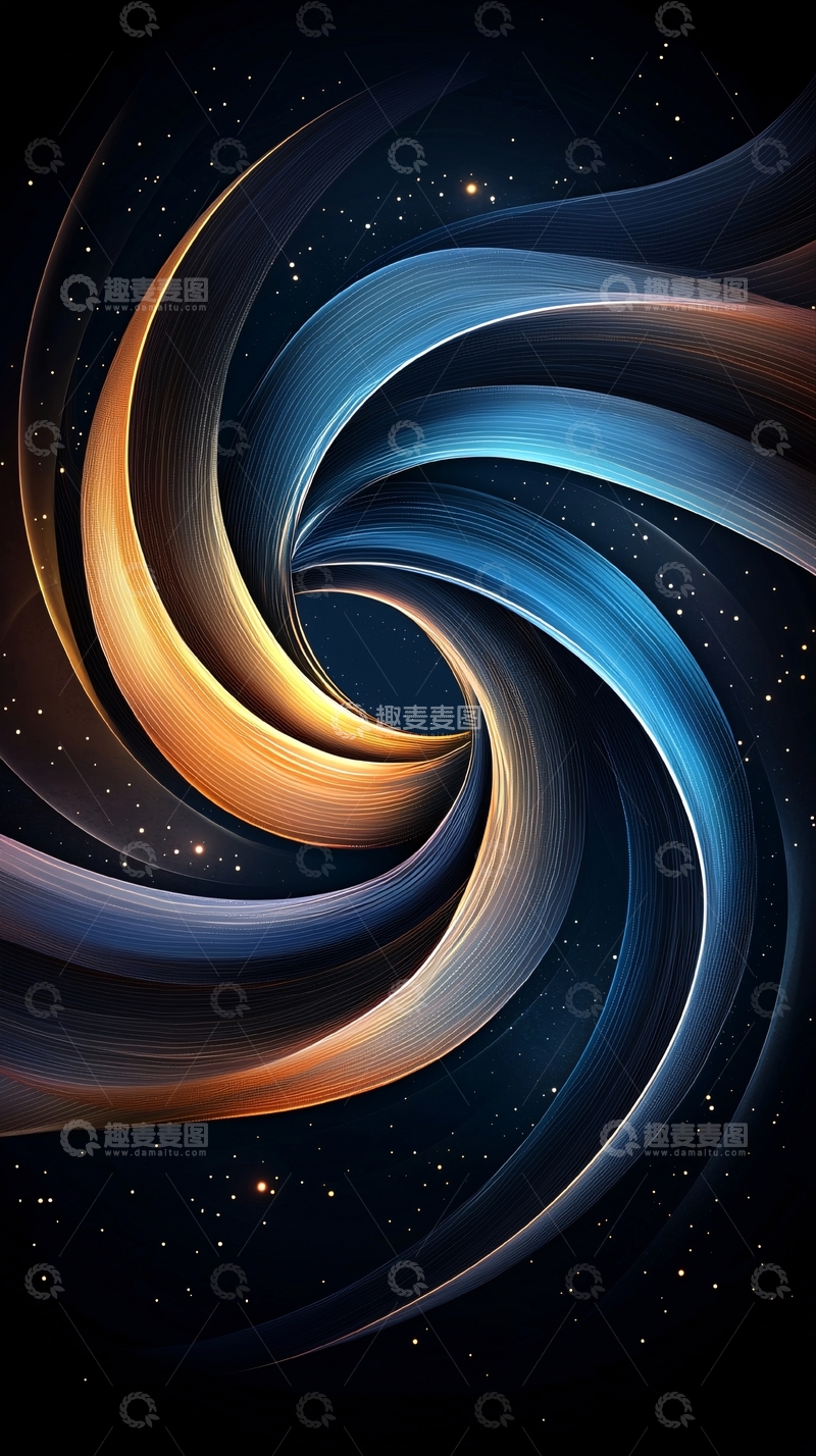 高清大图下载【趣麦麦图】螺旋状蓝金色抽象背景
