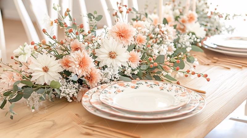 高清大图下载【趣麦麦图】餐桌上的花卉与餐具