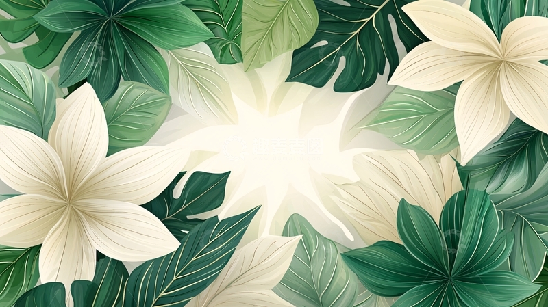 高清大图下载【趣麦麦图】白色花朵和绿色叶子