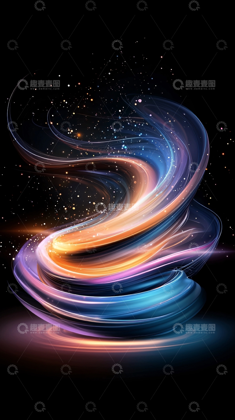 高清大图下载【趣麦麦图】炫彩流动光线在黑色背景上