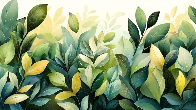 高清大图下载【趣麦麦图】绿色植物水彩背景