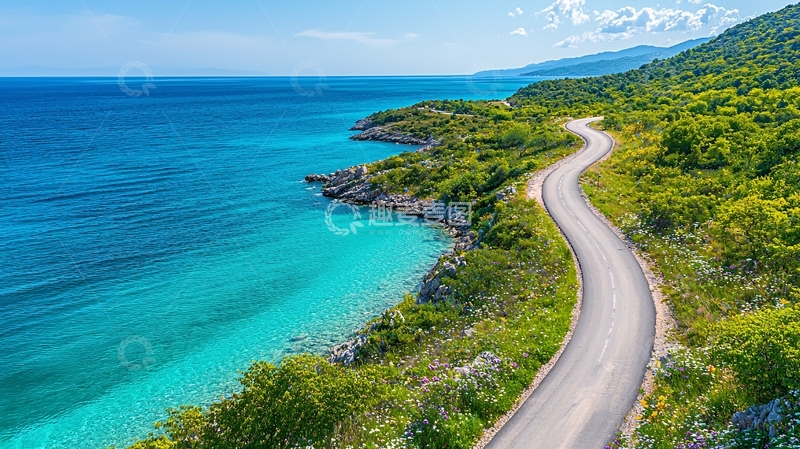 高清大图下载【趣麦麦图】蜿蜒海岸线旁的公路