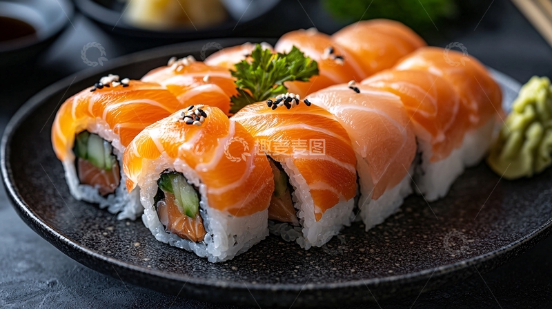 高清大图下载【趣麦麦图】三文鱼寿司卷