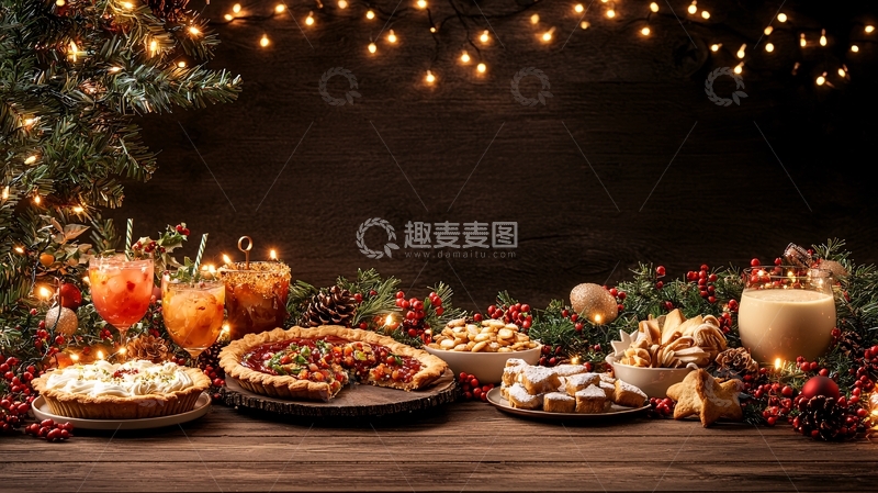高清大图下载【趣麦麦图】节日美食与闪烁灯光