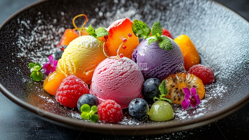 高清大图下载【趣麦麦图】色彩缤纷的水果冰淇淋