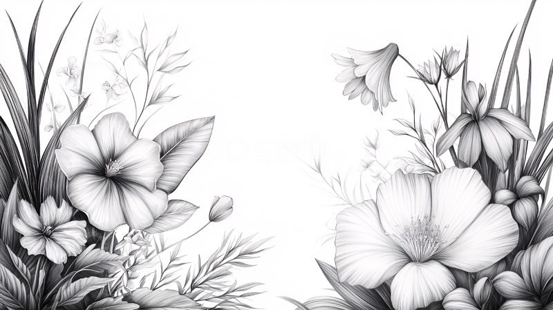 高清大图下载【趣麦麦图】黑白花卉素描