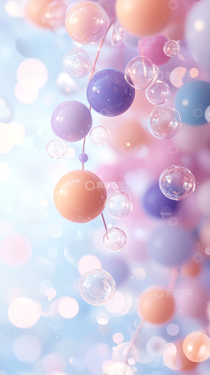 高清大图下载【趣麦麦图】彩色气泡球悬挂梦幻光晕