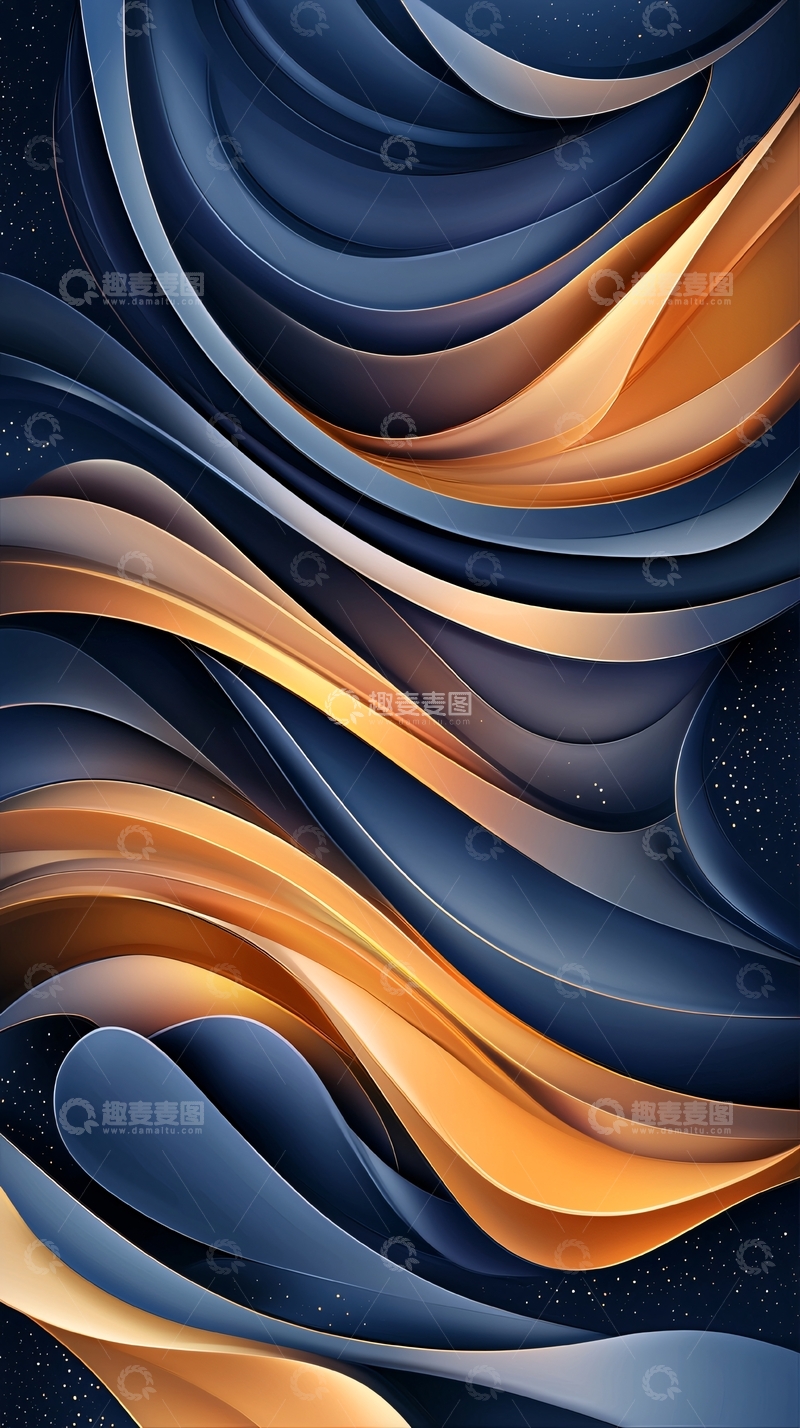 高清大图下载【趣麦麦图】蓝金色流体曲线背景