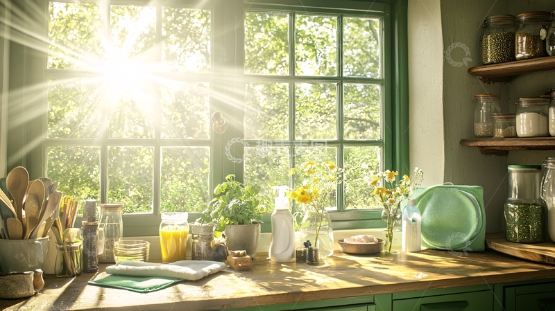 高清大图下载【趣麦麦图】阳光照进窗户的厨房