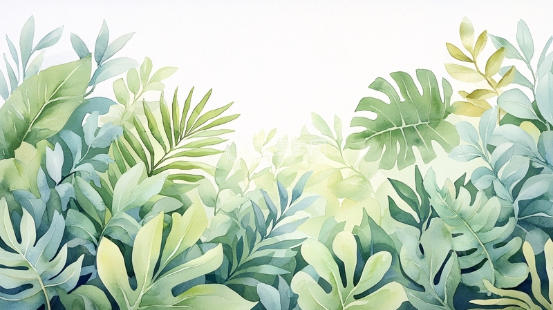 高清大图下载【趣麦麦图】热带植物水彩背景