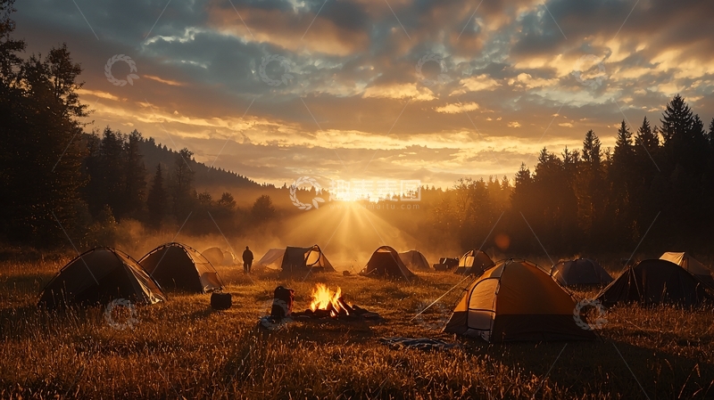 高清大图下载【趣麦麦图】营地日出美景