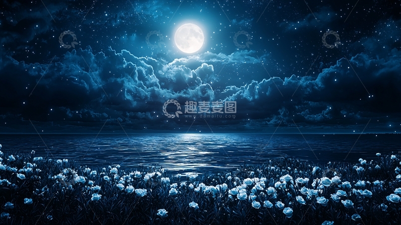 高清大图下载【趣麦麦图】月光下的宁静花海