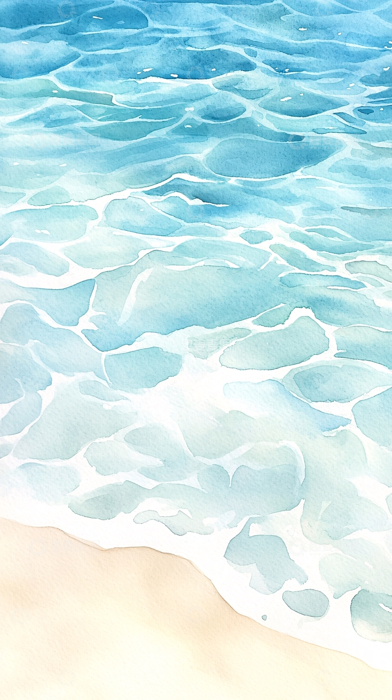 高清大图下载【趣麦麦图】水彩风格的海滩波浪