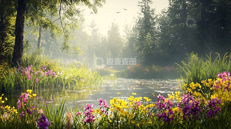 高清大图下载【趣麦麦图】宁静的森林湖泊