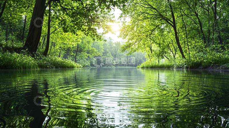 高清大图下载【趣麦麦图】绿树环绕的宁静湖面