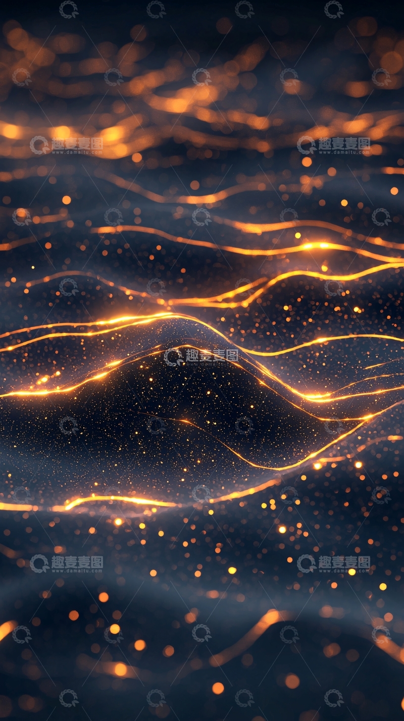 高清大图下载【趣麦麦图】金色光点波浪流动抽象背景