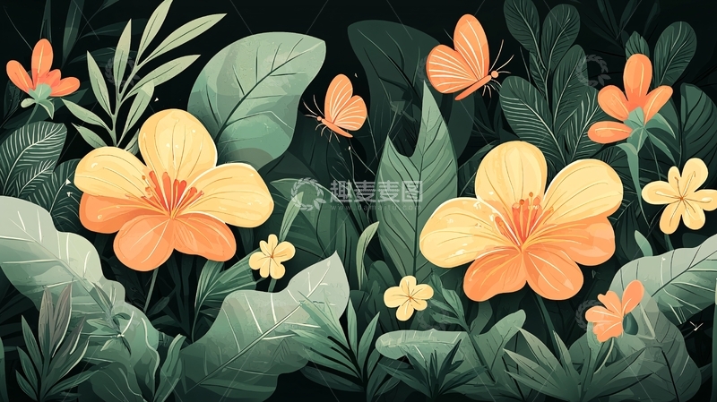 高清大图下载【趣麦麦图】花卉蝴蝶植物