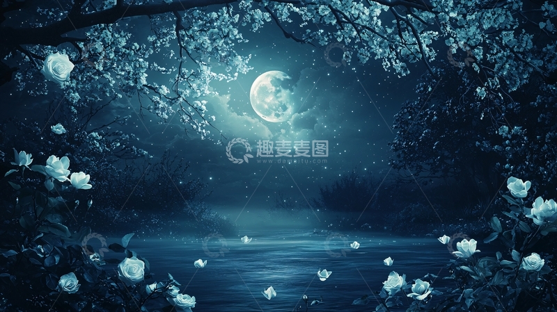 高清大图下载【趣麦麦图】月光下的森林仙境