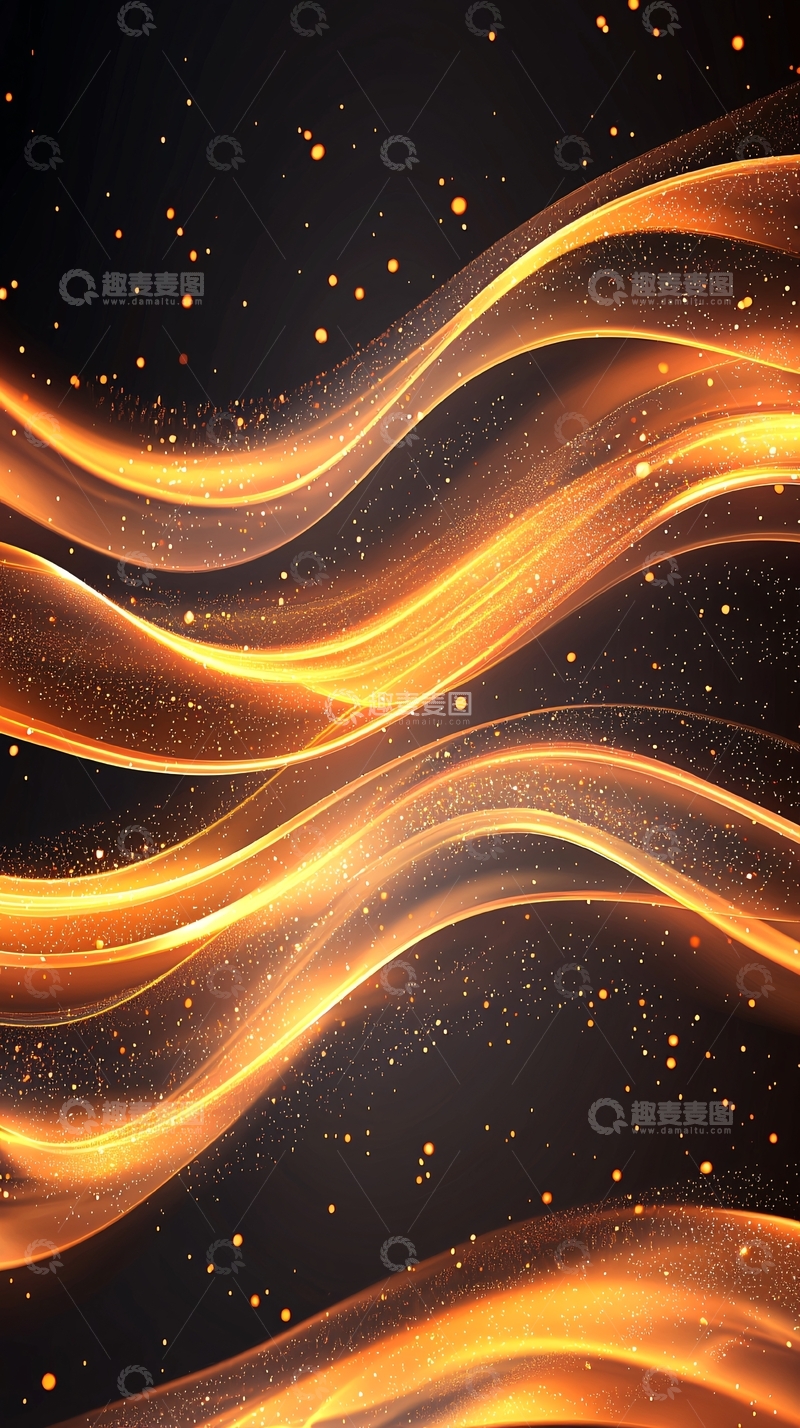 高清大图下载【趣麦麦图】金色光效在黑色背景上的流动