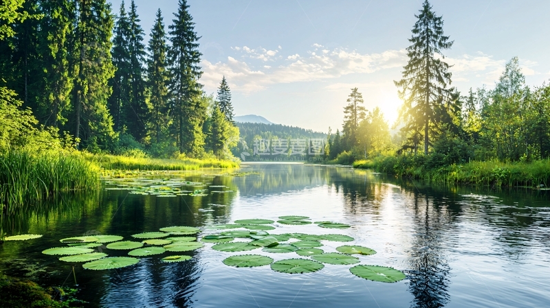 高清大图下载【趣麦麦图】宁静的湖面与森林