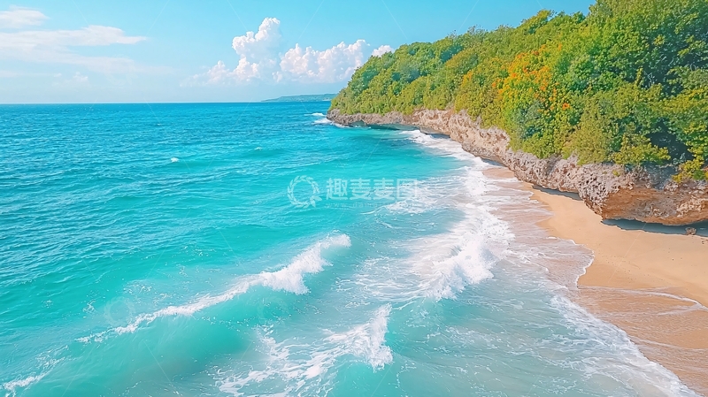 高清大图下载【趣麦麦图】蓝色海洋与白色沙滩