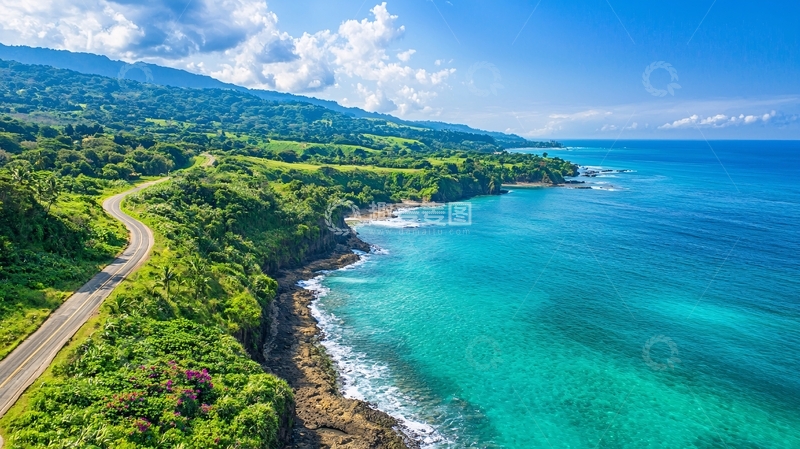 高清大图下载【趣麦麦图】绿树成荫的海岸线