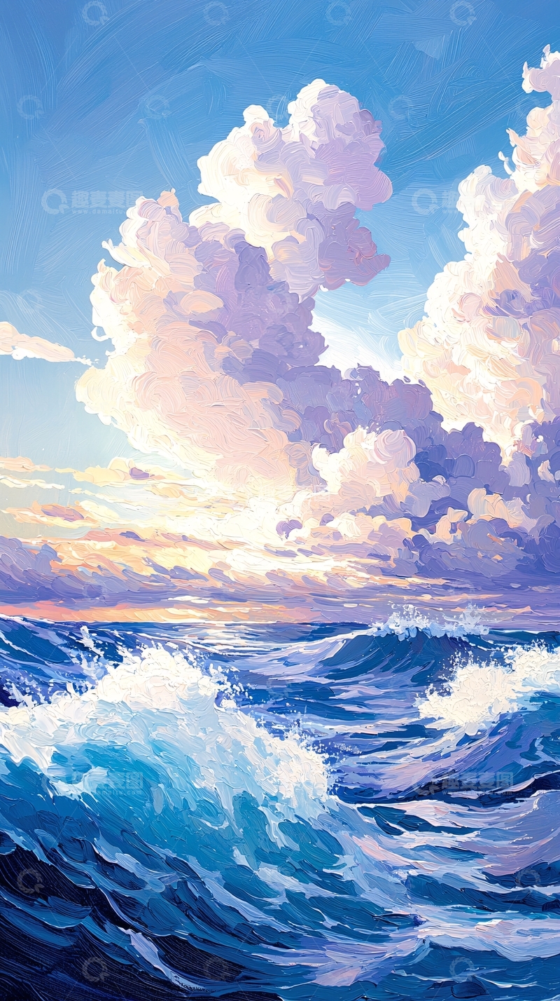 高清大图下载【趣麦麦图】海浪翻涌在天空下