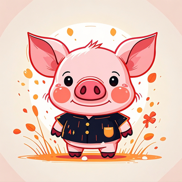 Q版卡通手绘拟人化大耳小猪