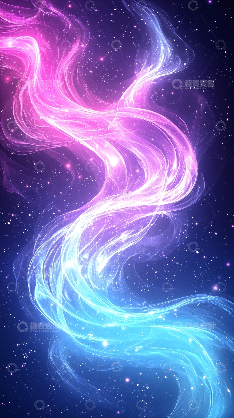 高清大图下载【趣麦麦图】梦幻粉蓝星空丝带状光芒