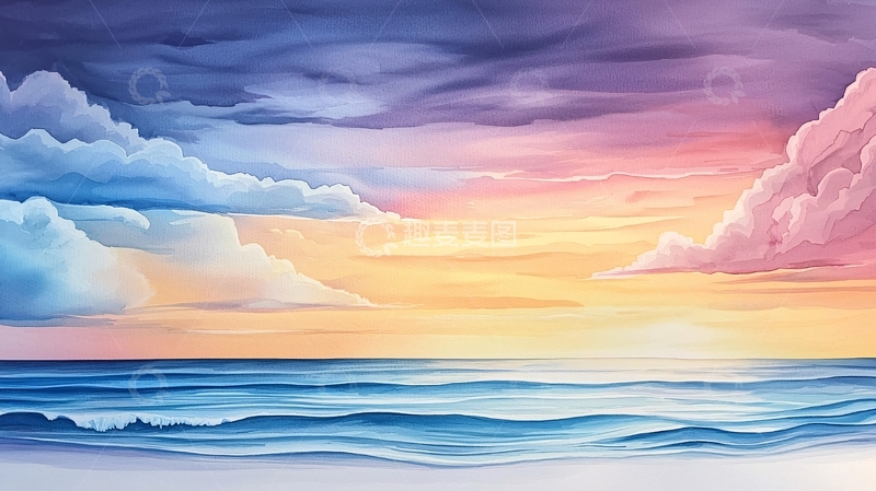 高清大图下载【趣麦麦图】宁静海面彩色天空
