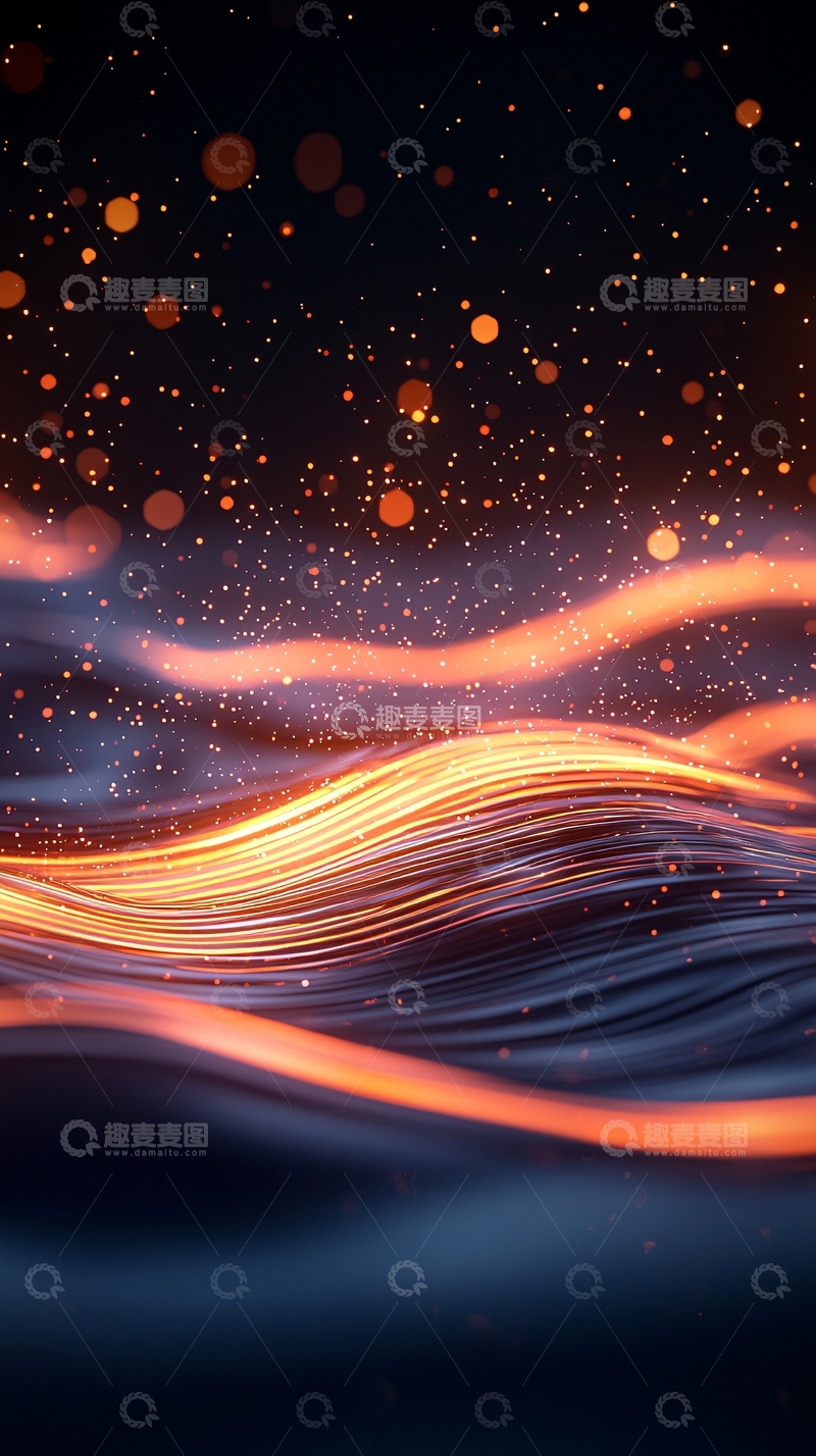 高清大图下载【趣麦麦图】橙色光波与星尘背景