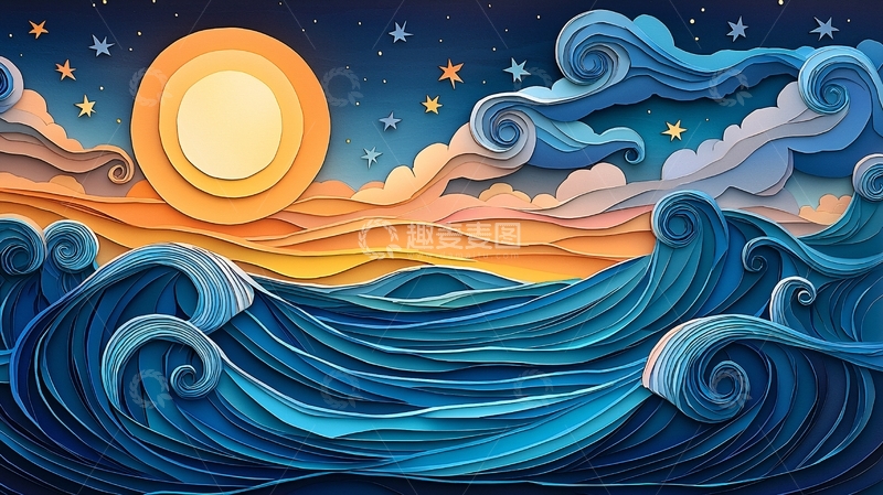 高清大图下载【趣麦麦图】-太阳照耀下的海浪