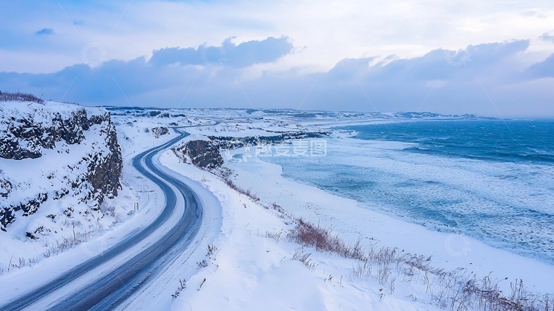 高清大图下载【趣麦麦图】冬季海岸公路雪景