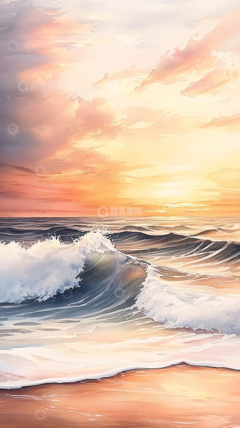 高清大图下载【趣麦麦图】金色海面日出景象