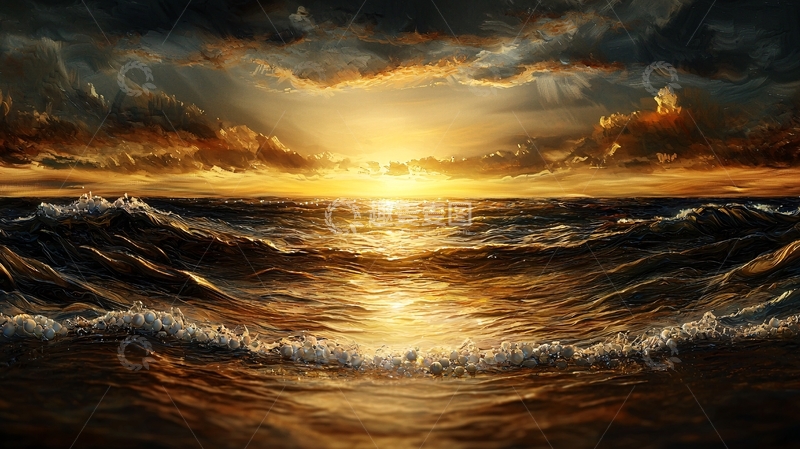 高清大图下载【趣麦麦图】壮丽海面日落时分