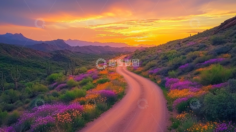 高清大图下载【趣麦麦图】蜿蜒道路夕阳美景