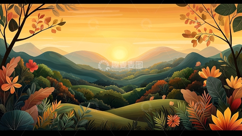 高清大图下载【趣麦麦图】夕阳下的绿色山谷