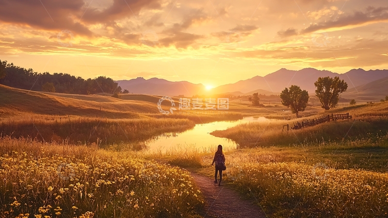 高清大图下载【趣麦麦图】金色田野中的日落