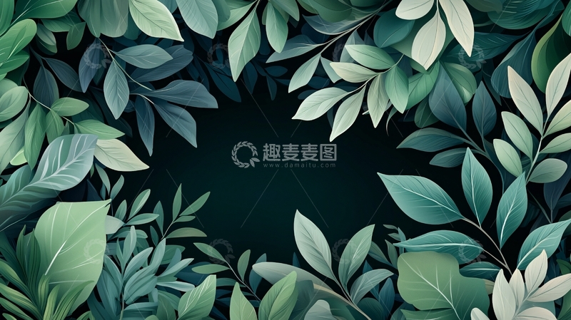 高清大图下载【趣麦麦图】绿色植物环绕的深色背景