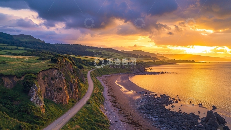 高清大图下载【趣麦麦图】海岸线日落时分的壮丽景色