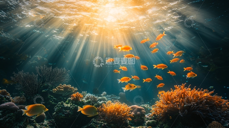 高清大图下载【趣麦麦图】阳光穿透水面