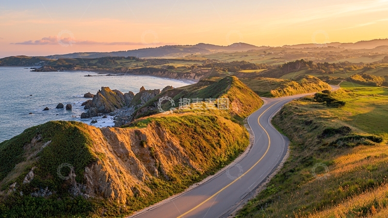 高清大图下载【趣麦麦图】沿海公路日落美景