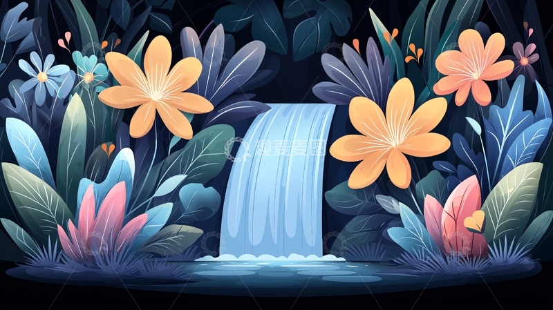 高清大图下载【趣麦麦图】花丛中的小瀑布