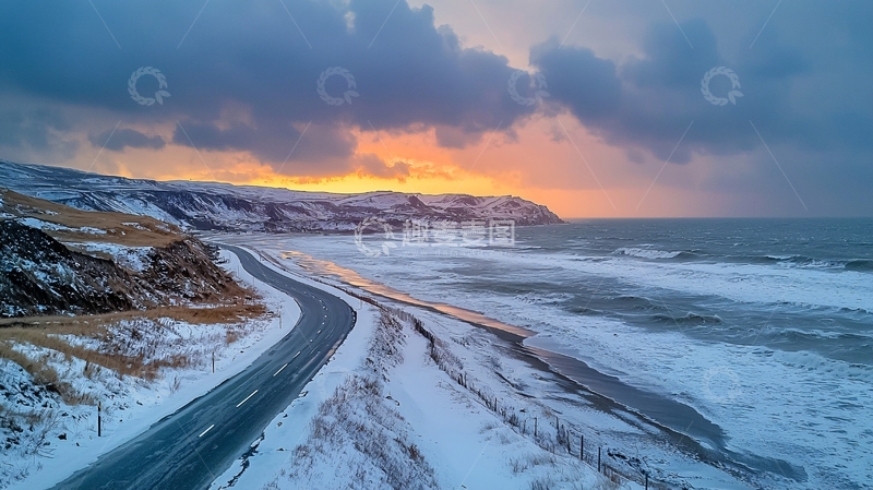 高清大图下载【趣麦麦图】冰雪海岸线日出风光