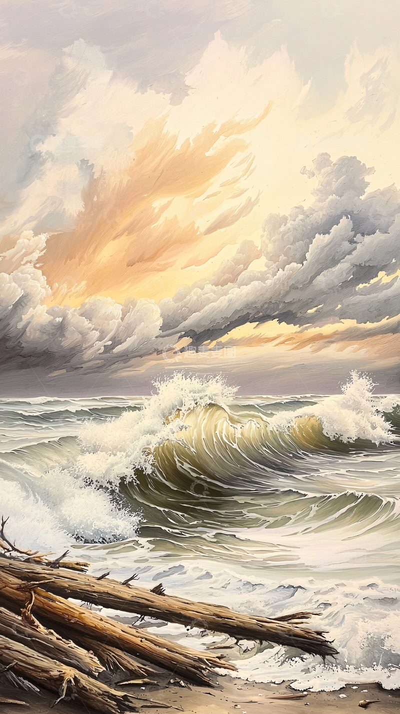 高清大图下载【趣麦麦图】海浪拍打着海岸线