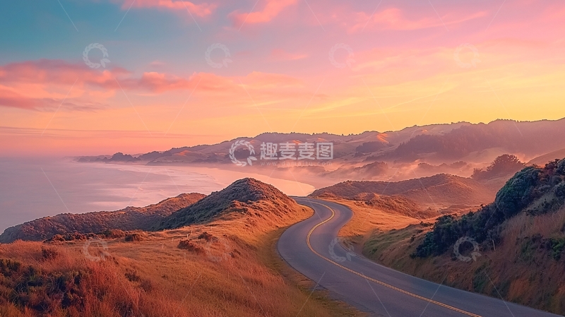 高清大图下载【趣麦麦图】日出时分蜿蜒的公路