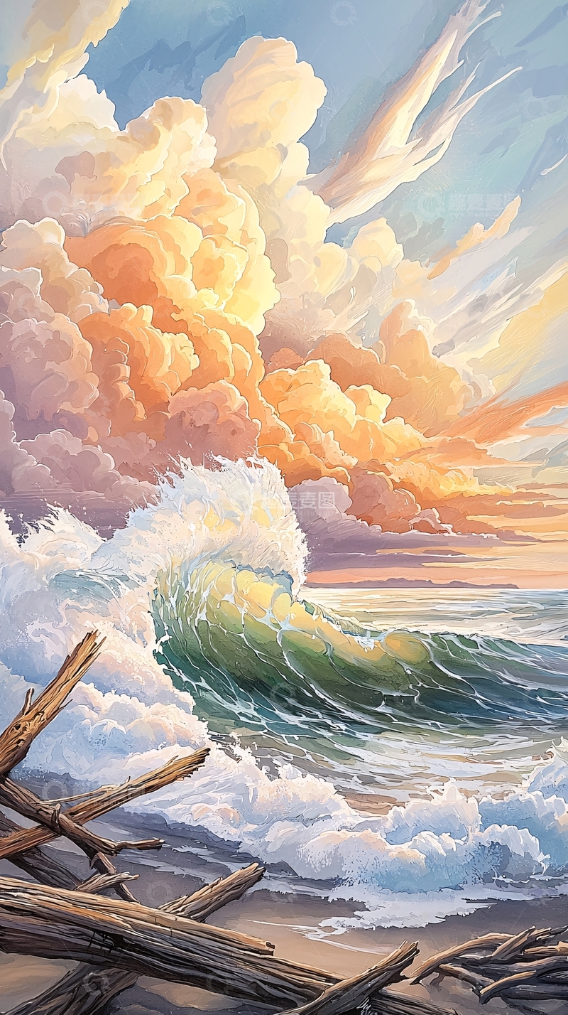高清大图下载【趣麦麦图】海浪翻滚在沙滩上
