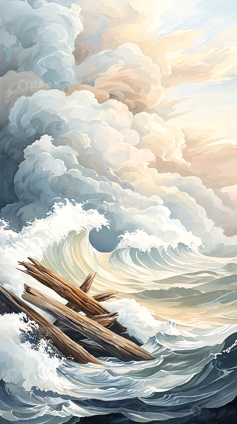 高清大图下载【趣麦麦图】波涛汹涌的海面与天空的云朵